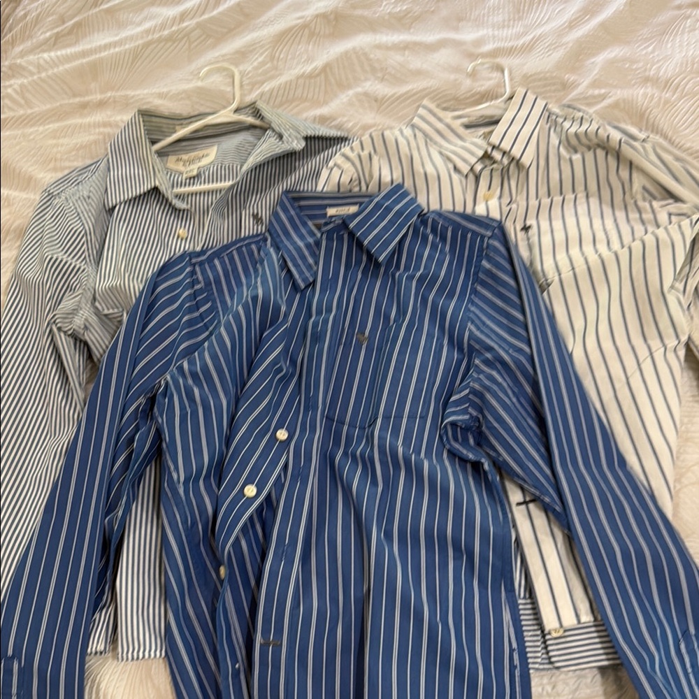 3 Abercrombie & Fitch Men's Striped Button-Down Shirt - Blue, Light Blue, White
